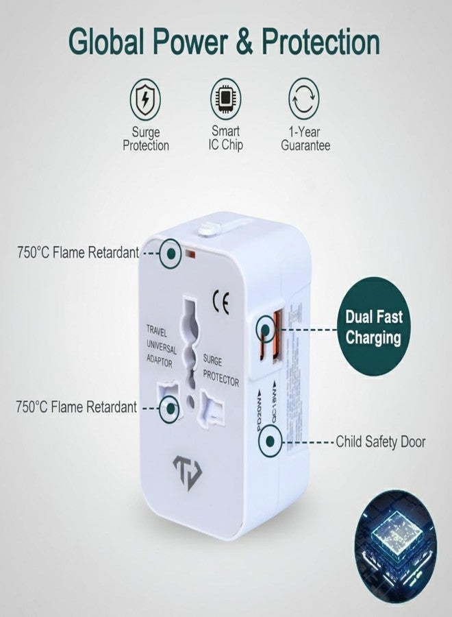 True Desire Universal Travel Adapter with QC & PD with USB 20W (Supports 22.5W PPS) & USB A 18W Universal Socket, Compact International Adapter for Worldwide Use - Image 5